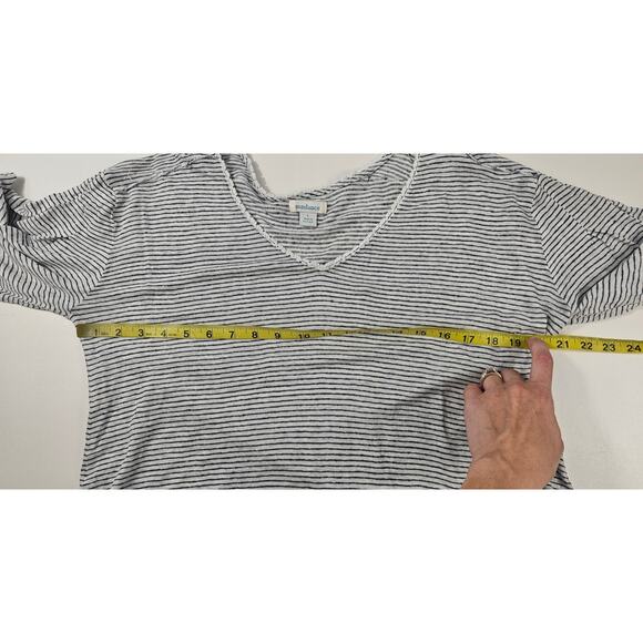 Sundance mariner sz L 100% linen slub striped grey long sleeve blouse EUC casaul - Picture 8 of 8